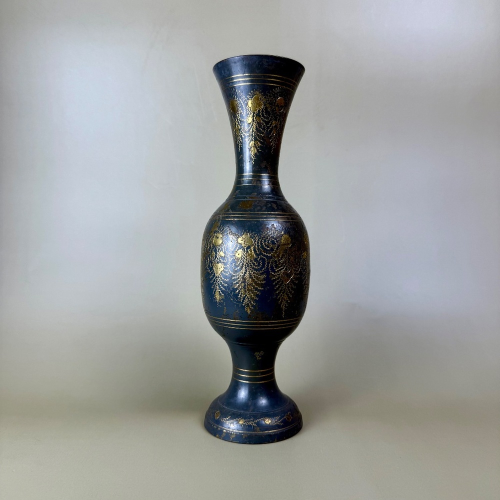 Vintage Brass Vase | Hand-Etched Floral Design | 11.75" Tall - Picture 10 of 10